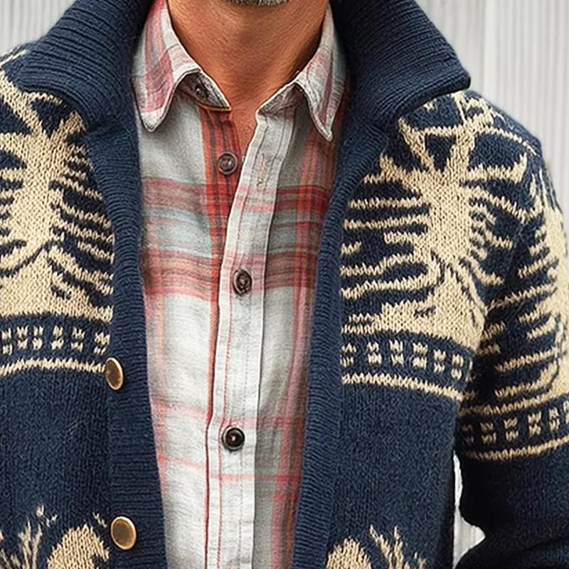 Men's Retro Colorblock Jacquard Knit Button Cardigan MTA0119I2U sold by Manly product image thumbnail 3