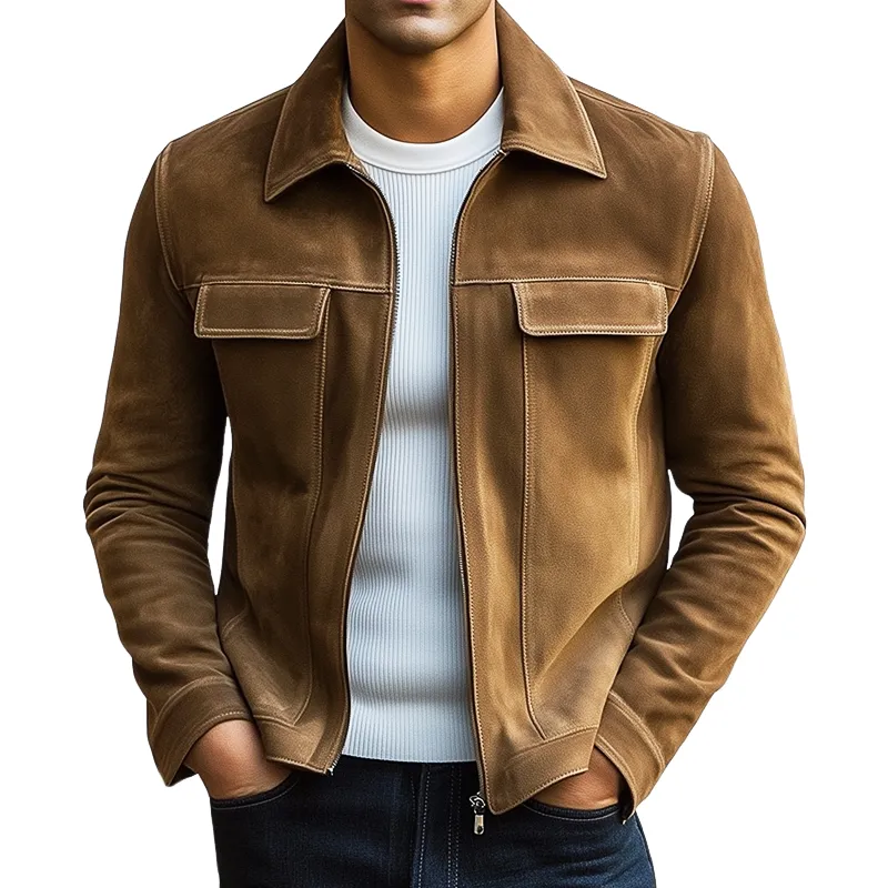 Men's Classic Suede Zipper Lapel Jacket MTA0145I9U sold by Manly