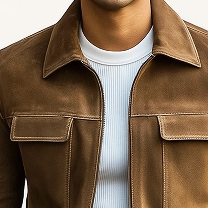 Men's Classic Suede Zipper Lapel Jacket MTA0145I9U sold by Manly product image thumbnail 2