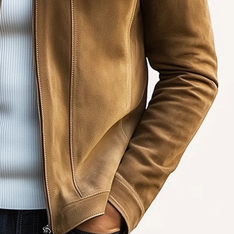 Men's Classic Suede Zipper Lapel Jacket MTA0145I9U sold by Manly product image thumbnail 3