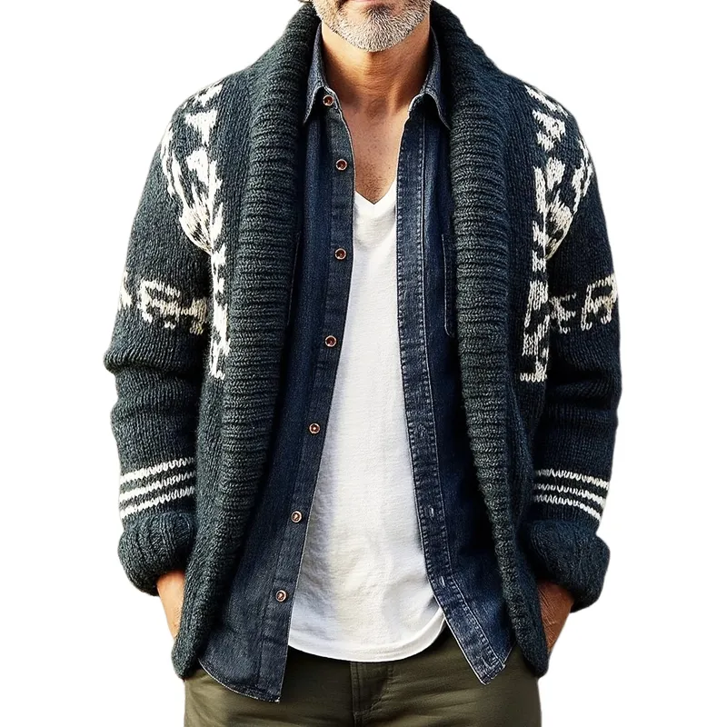 Men's Classic Lapel Colorblock Jacquard Knit Cardigan MTA3035H2U sold by Manly