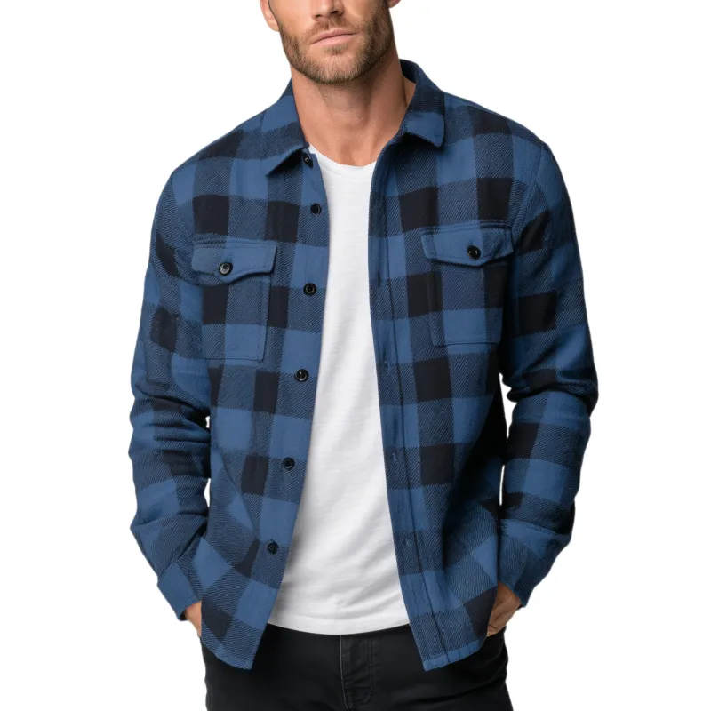 Men's Classic Casual Contrast Check Brushed Cotton Blend Long Sleeve Shirt MTA3034H3K sold by Manly