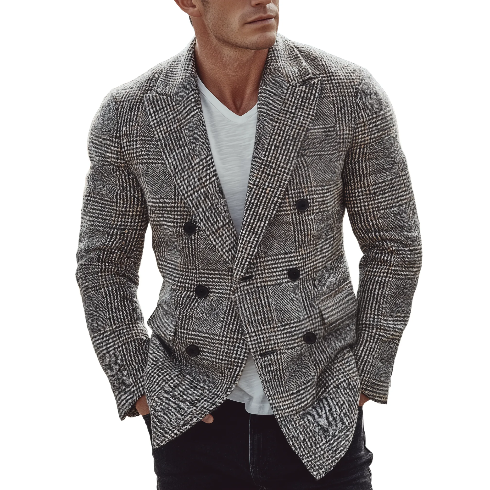 Men's Classic Casual Plaid Wool Fabric Double-breasted Slim-fit Blazer MTA0104I4K sold by Manly