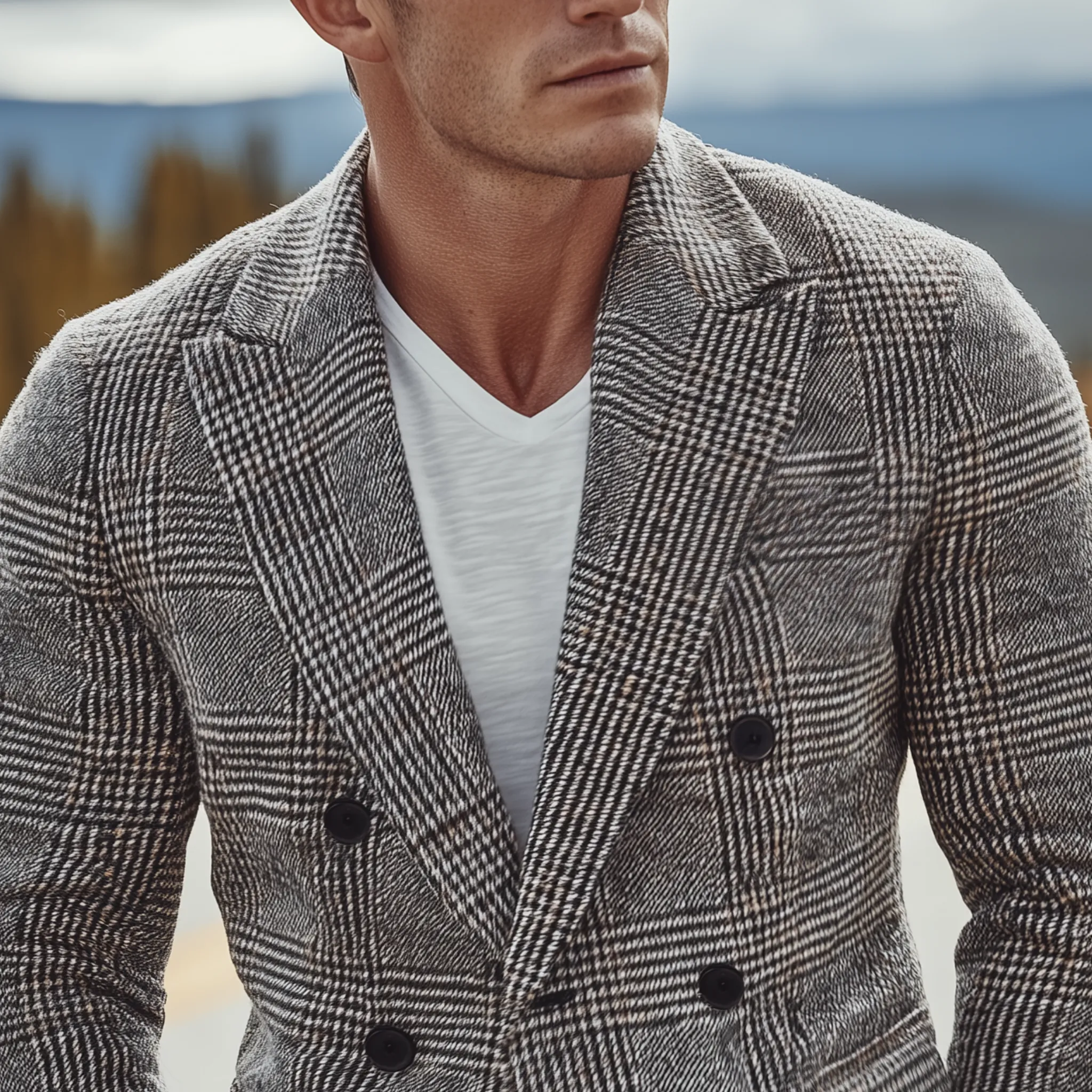 Men's Classic Casual Plaid Wool Fabric Double-breasted Slim-fit Blazer MTA0104I4K sold by Manly product image thumbnail 3