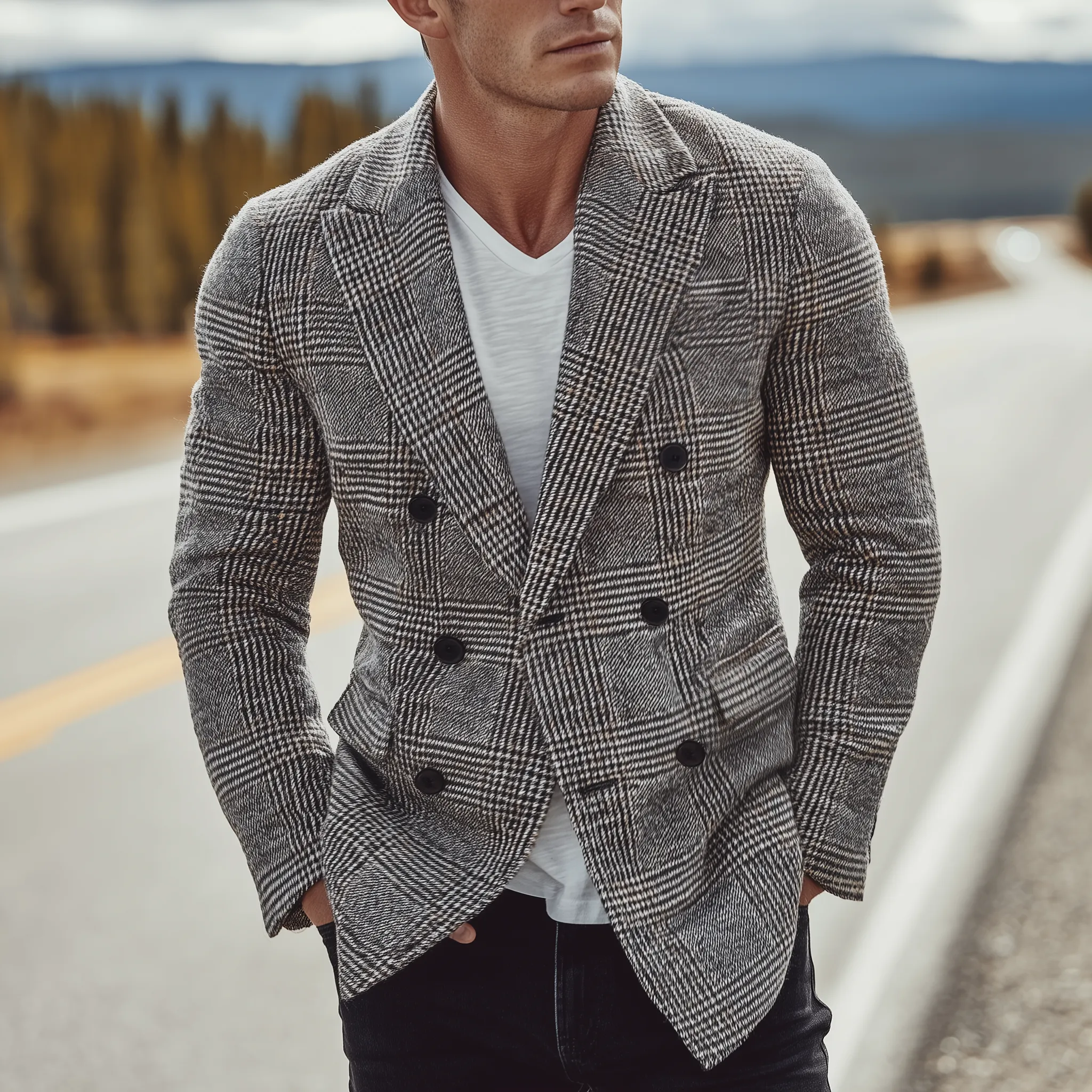 Men's Classic Casual Plaid Wool Fabric Double-breasted Slim-fit Blazer MTA0104I4K sold by Manly product image thumbnail 2