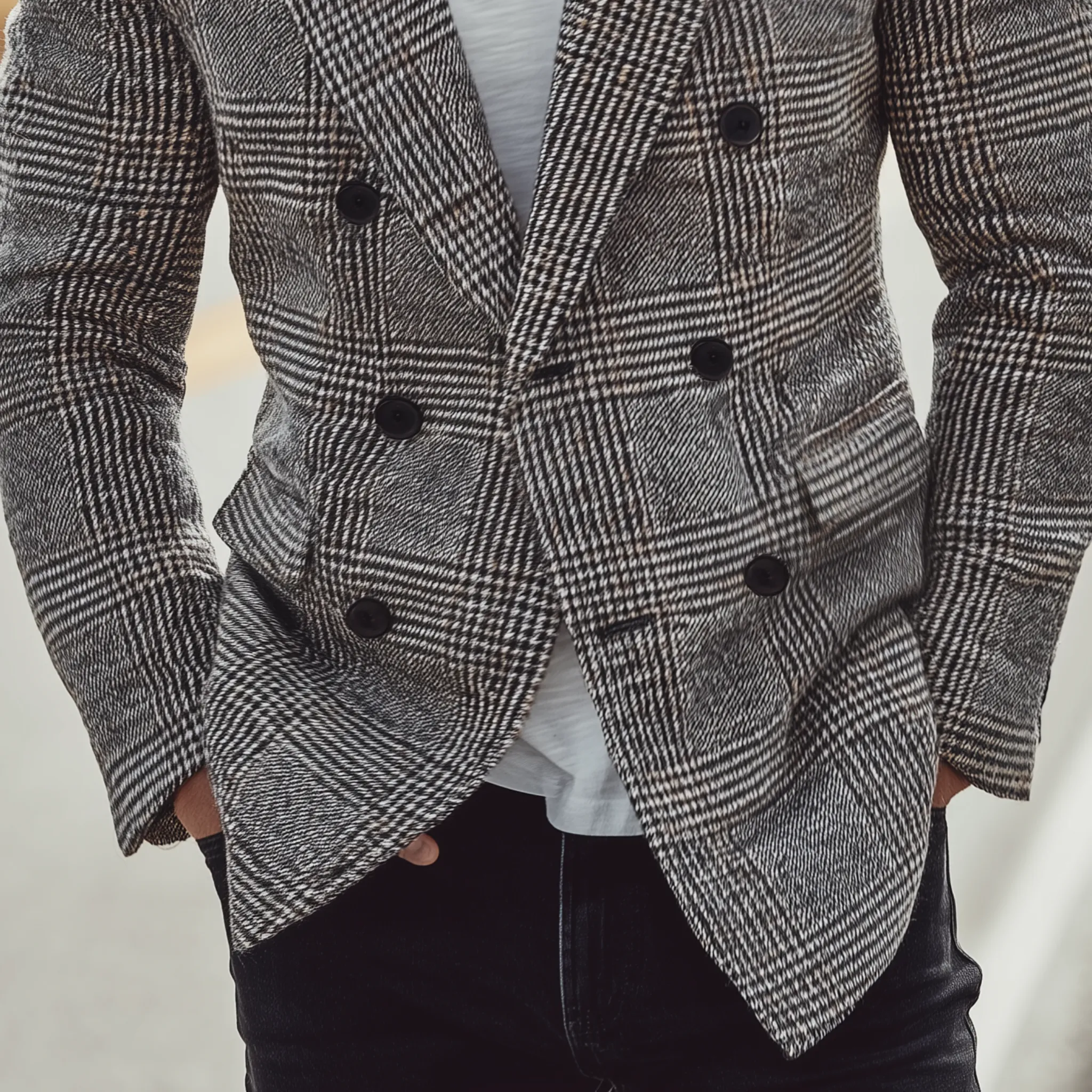 Men's Classic Casual Plaid Wool Fabric Double-breasted Slim-fit Blazer MTA0104I4K sold by Manly product image thumbnail 4