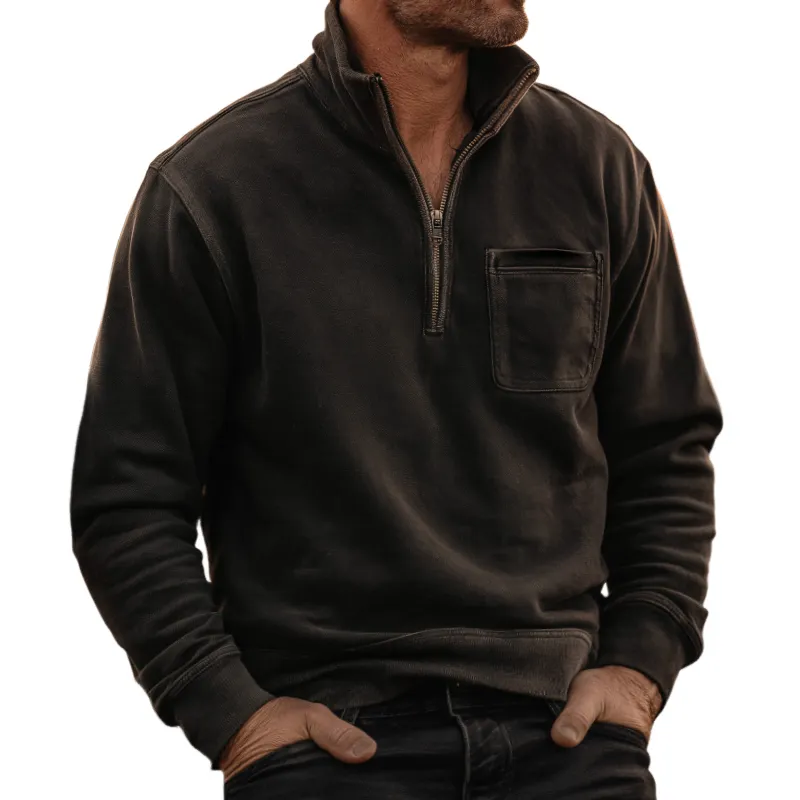 Men's Retro Casual Western Style Cotton Washed Zipper Neck Sweatshirt MTA2171H5TO sold by Manly