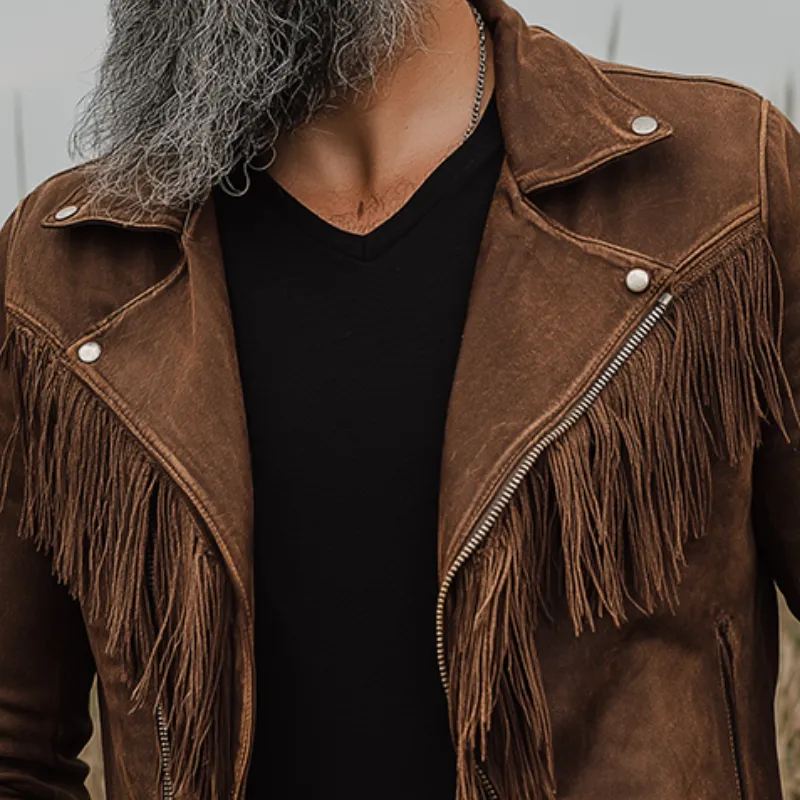 Men's Retro Casual Western Style Suede Tassel Zipper Biker Jacket MTA2830H9TO sold by Manly product image thumbnail 3