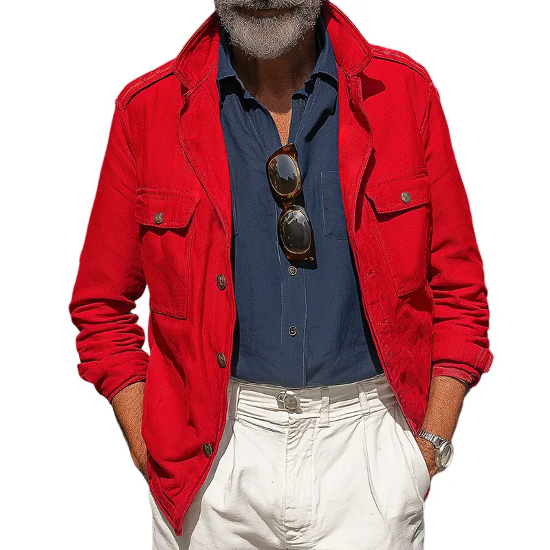 Men's Retro Casual Street Style Solid Color Cotton Lapel Jacket MTA3016H5TO sold by Manly