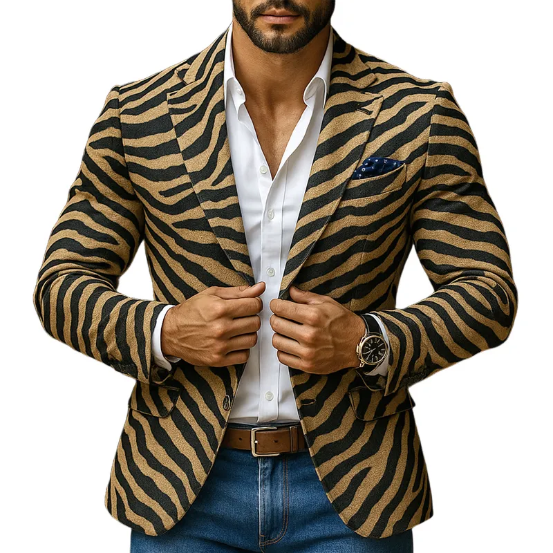 Men's Zebra Print Faux Suede Notch Lapel Two Buttons Blazer MTA0148I1Z sold by Manly