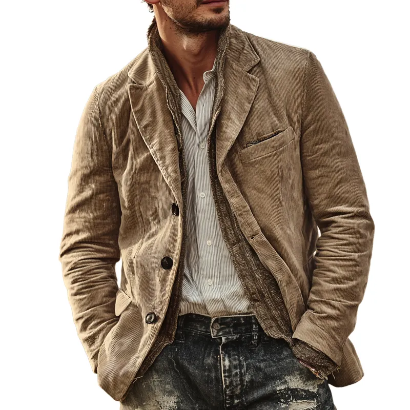 Men's Corduroy Notch Lapel Single Breasted Blazer MTA0133I9Z sold by Manly