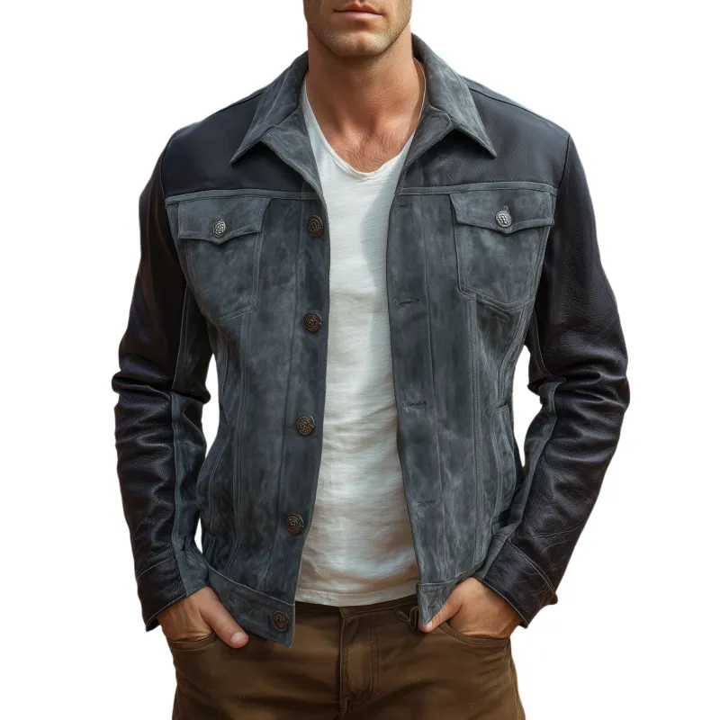 Men's Classic Retro Pu Leather Sleeves Lapel Suede Multi-pocket Jacket MTA2956H4K sold by Manly