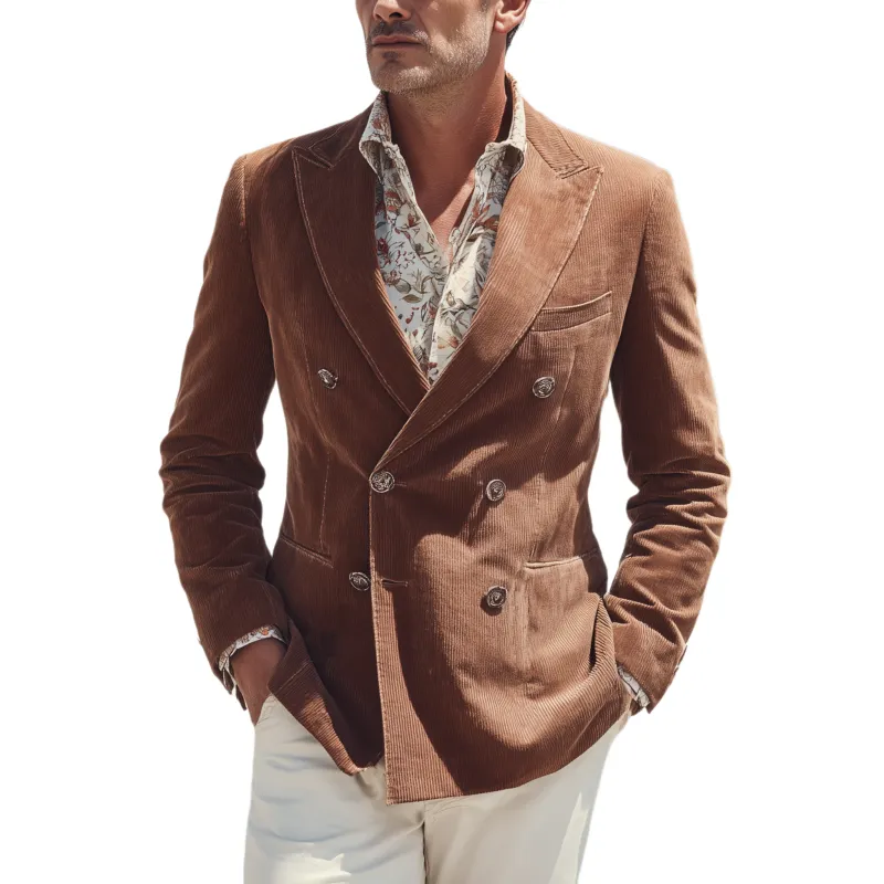 Men's Classic Vintage Corduroy Double-breasted Slim-fit Blazer MTA2808H2K sold by Manly