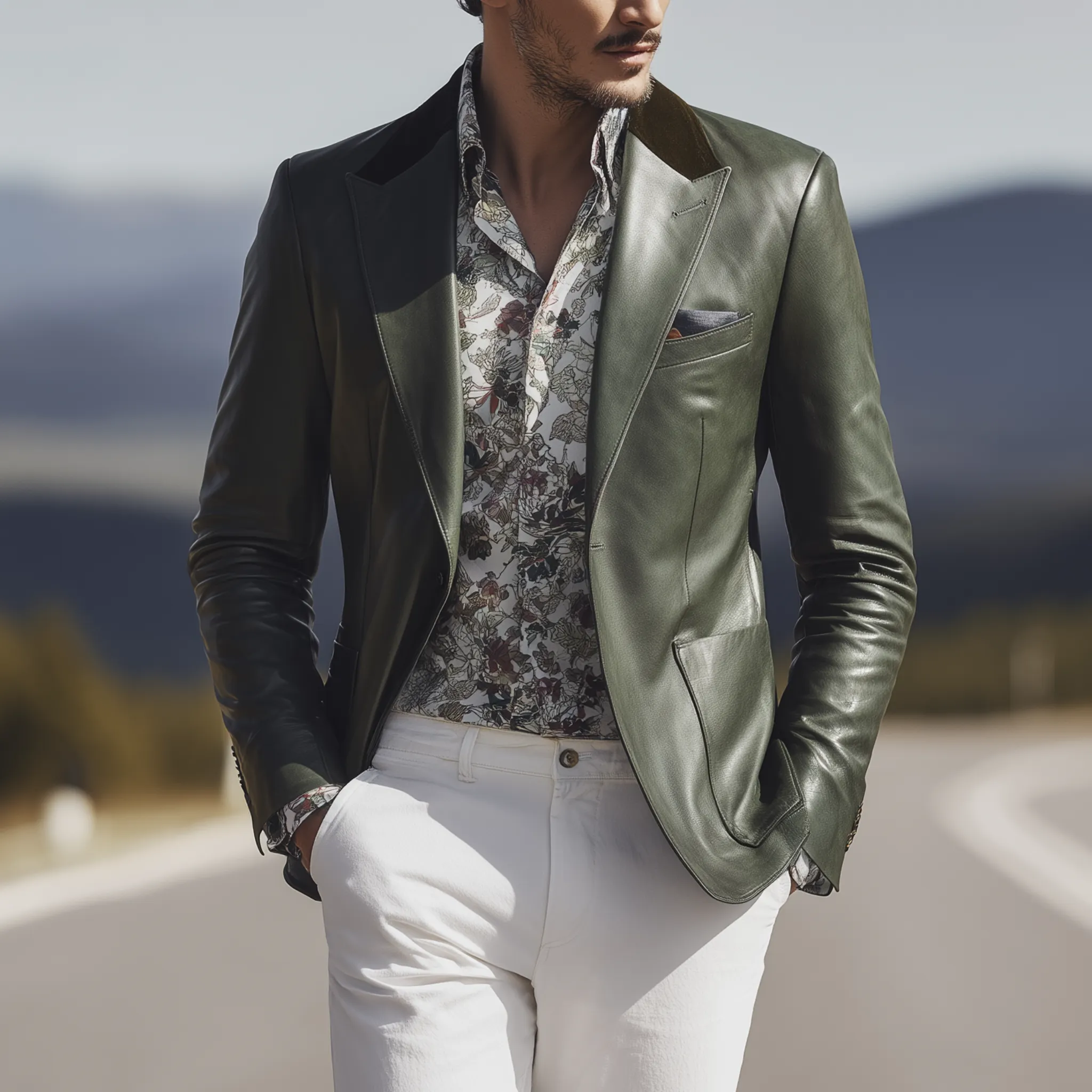 Men's Classic Retro Western Style PU Leather Single-breasted Blazer MTA0346I7K sold by Manly product image thumbnail 2