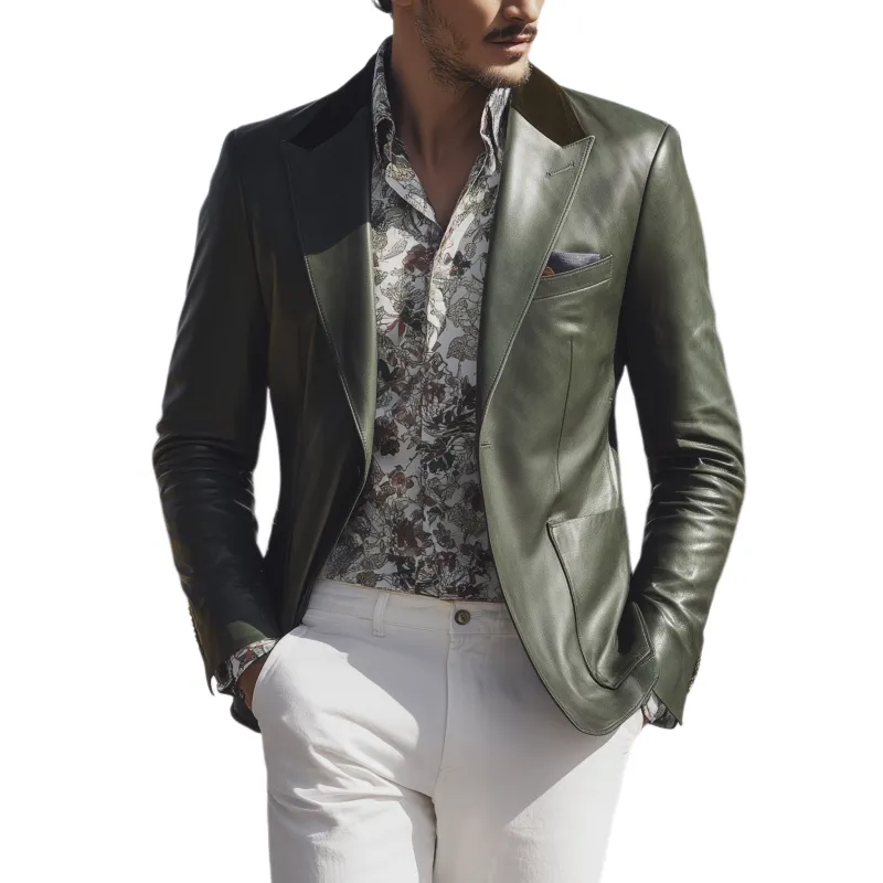 Men's Classic Retro Western Style PU Leather Single-breasted Blazer MTA0346I7K sold by Manly
