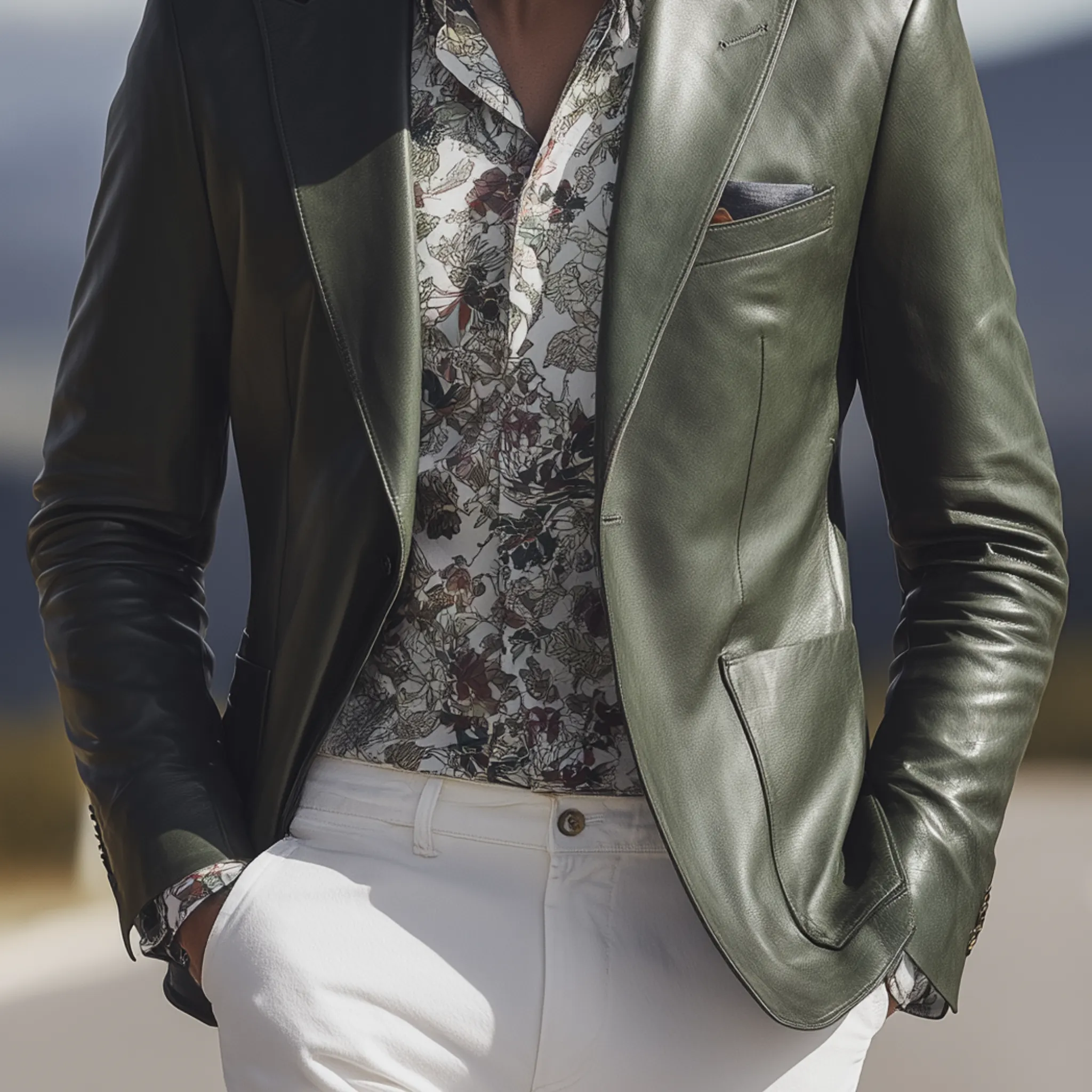 Men's Classic Retro Western Style PU Leather Single-breasted Blazer MTA0346I7K sold by Manly product image thumbnail 5