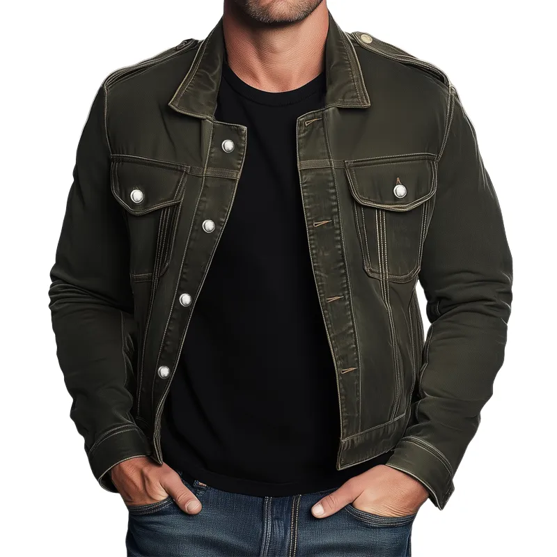 Men's Classic Vintage Army Green Denim Jacket MTA0213I4U sold by Manly