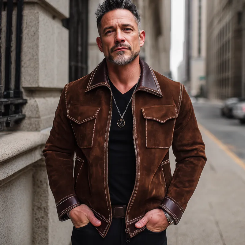 Men's Classic Suede And PU Leather Zip-up Jacket MTA0321I5U sold by Manly product image thumbnail 3