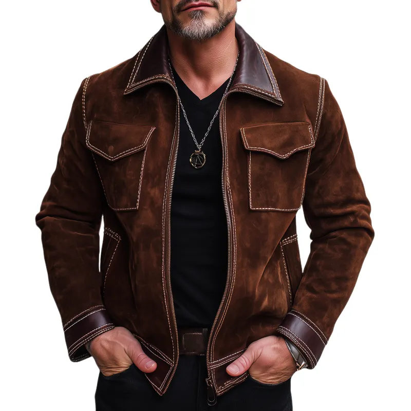 Men's Classic Suede And PU Leather Zip-up Jacket MTA0321I5U sold by Manly