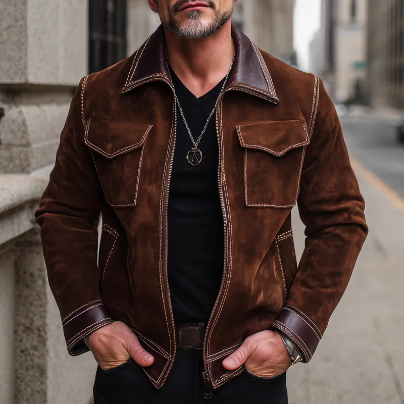 Men's Classic Suede And PU Leather Zip-up Jacket MTA0321I5U sold by Manly product image thumbnail 2