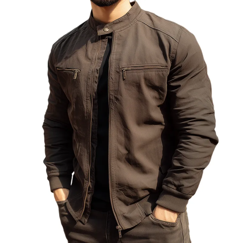 Men's Vintage Casual Cotton Washed Zipper Stand Collar Jacket MTA2921H5TO sold by Manly