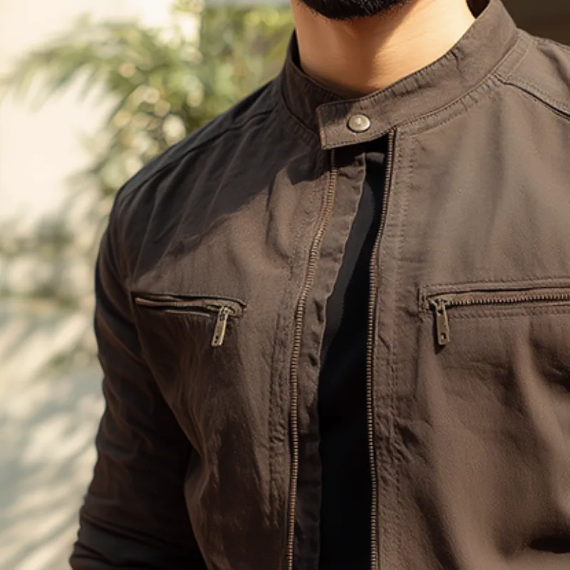 Men's Vintage Casual Cotton Washed Zipper Stand Collar Jacket MTA2921H5TO sold by Manly product image thumbnail 3