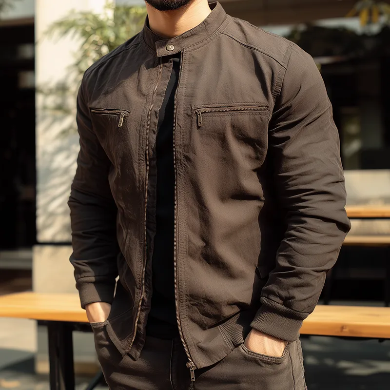 Men's Vintage Casual Cotton Washed Zipper Stand Collar Jacket MTA2921H5TO sold by Manly product image thumbnail 2