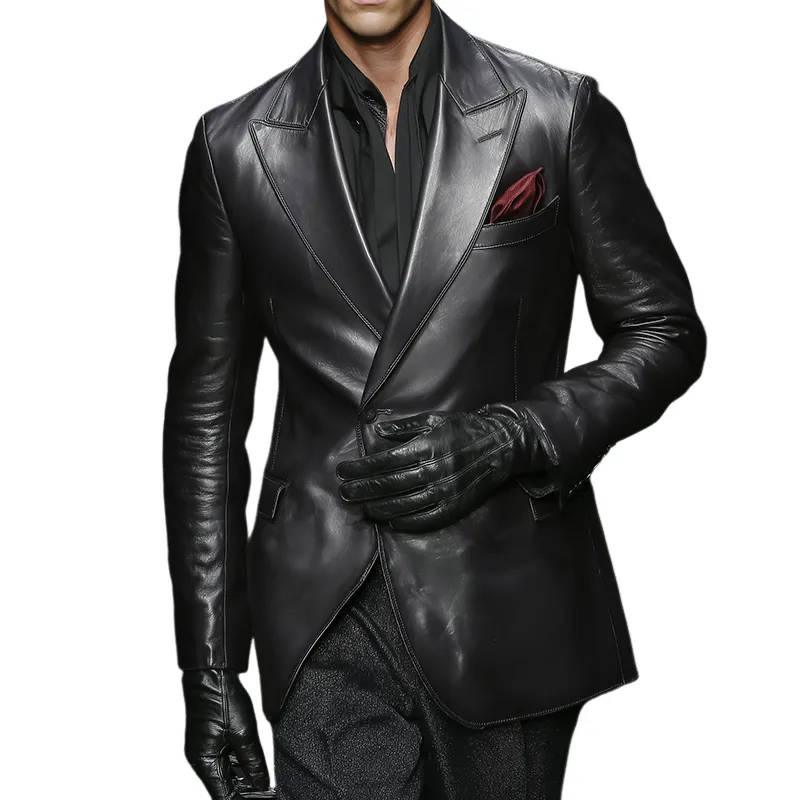 Men's Vintage Casual Solid Color PU Leather Blazer MTA0124I2TO sold by Manly