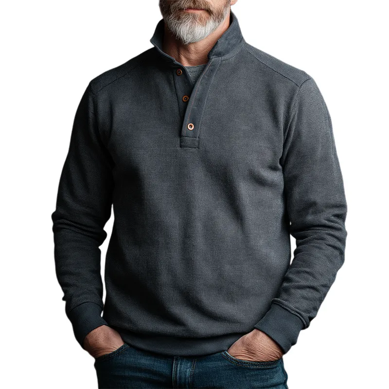 Men's Retro Casual Stand Collar Button Sweatshirt MTA3092H3TO sold by Manly