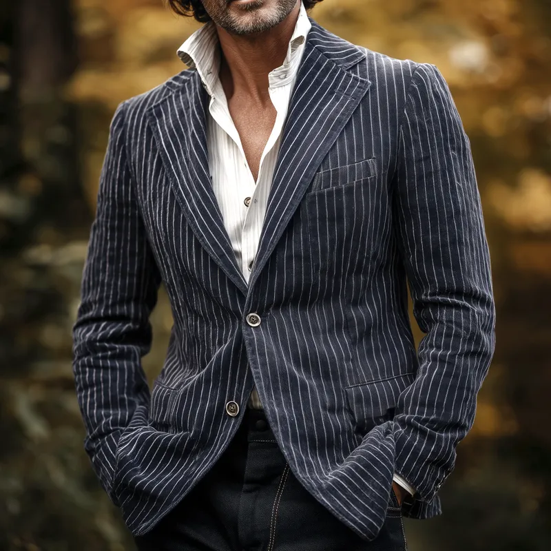 Men's Striped Notch Lapel Two Buttons Blazer MTA0353I7Z sold by Manly product image thumbnail 2