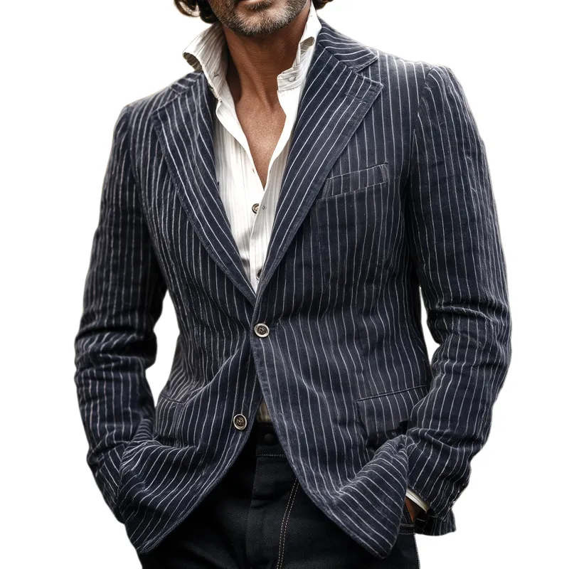 Men's Striped Notch Lapel Two Buttons Blazer MTA0353I7Z sold by Manly