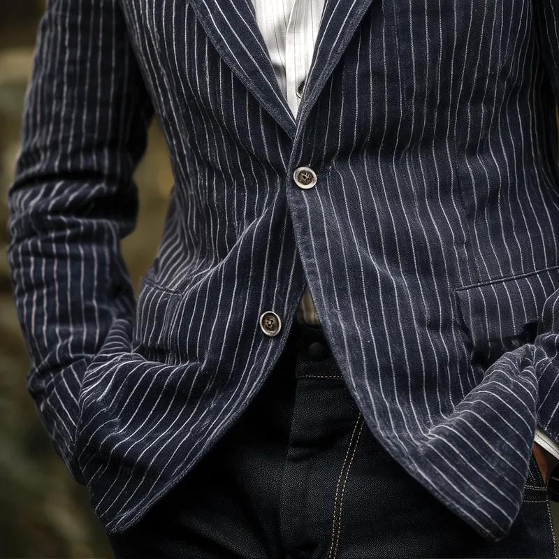 Men's Striped Notch Lapel Two Buttons Blazer MTA0353I7Z sold by Manly product image thumbnail 4