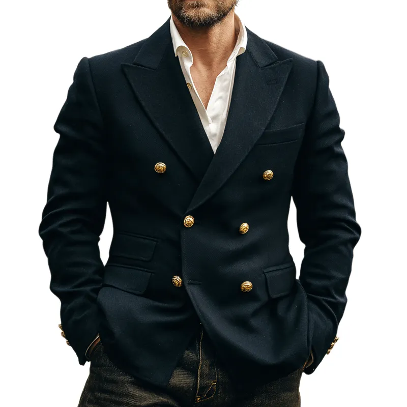 Men's Solid Peak Lapel Double Breasted Blazer MTA0388I4Z sold by Manly
