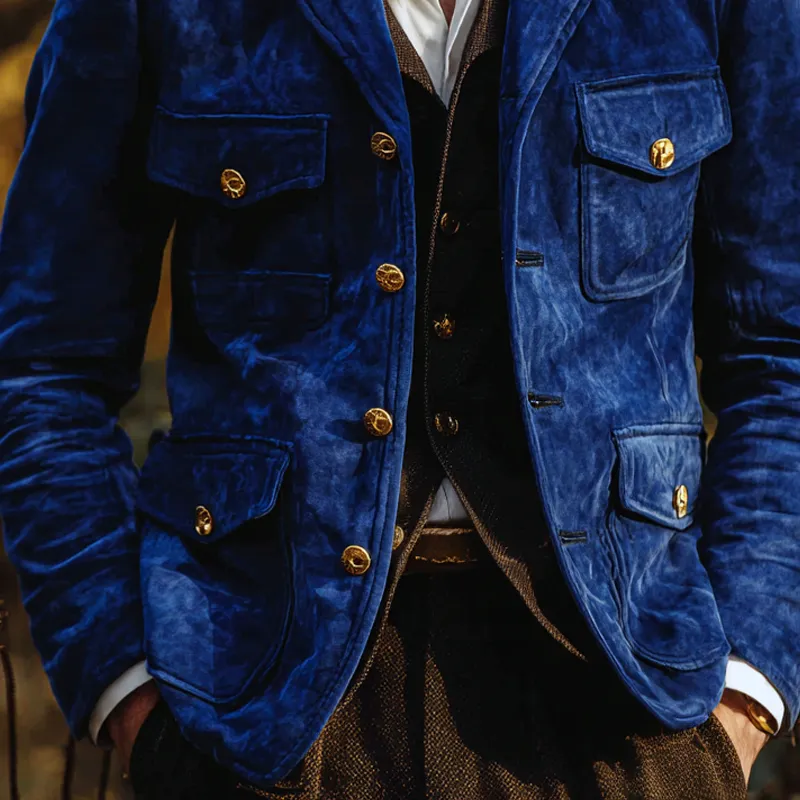 Men's Solid Suede Notch Lapel Multi-pocket Single Breasted Jacket MTA0306I7Z sold by Manly product image thumbnail 4