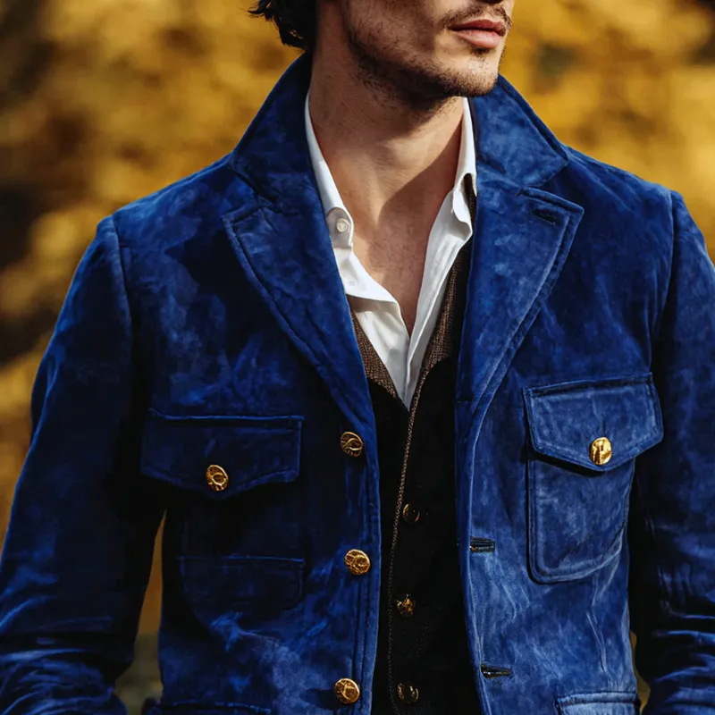 Men's Solid Suede Notch Lapel Multi-pocket Single Breasted Jacket MTA0306I7Z sold by Manly product image thumbnail 3