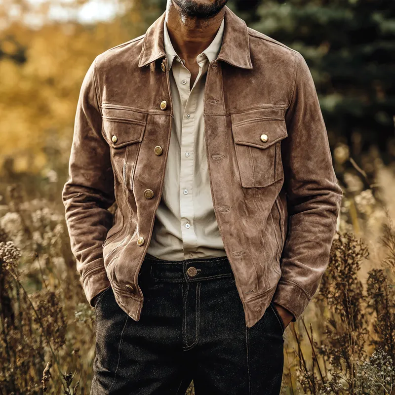 Men's Solid Suede Lapel Single Breasted Jacket MTA0314I6Z sold by Manly product image thumbnail 2