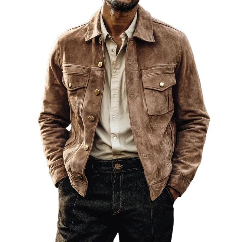 Men's Solid Suede Lapel Single Breasted Jacket MTA0314I6Z sold by Manly