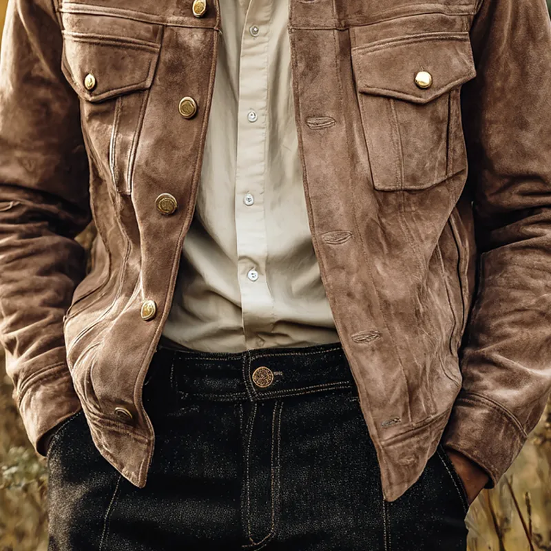 Men's Solid Suede Lapel Single Breasted Jacket MTA0314I6Z sold by Manly product image thumbnail 4