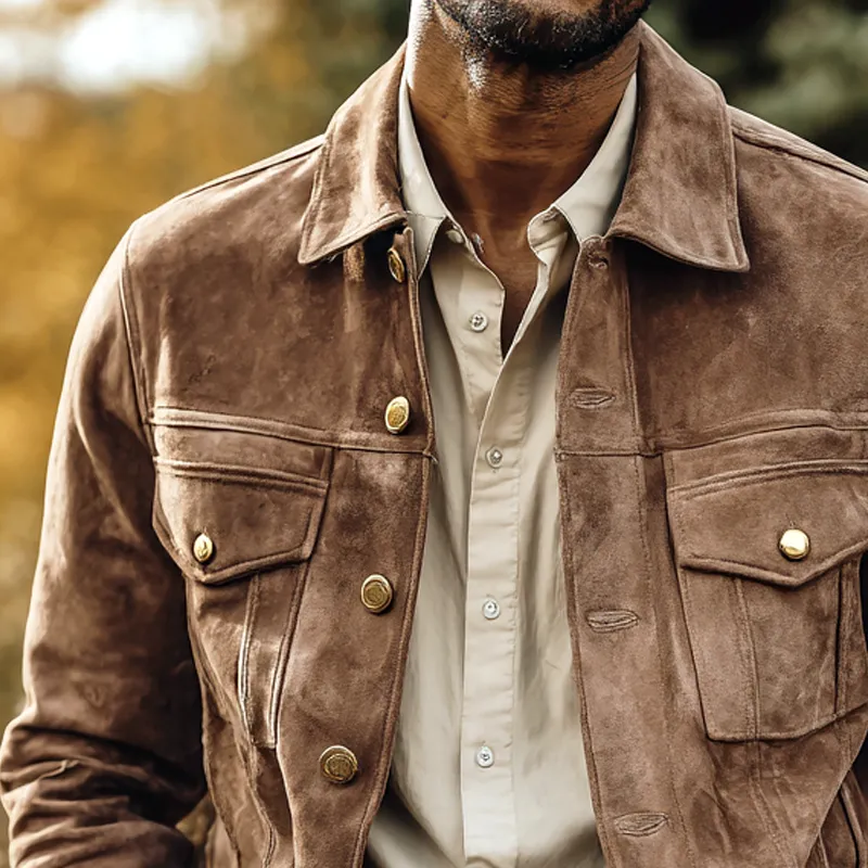 Men's Solid Suede Lapel Single Breasted Jacket MTA0314I6Z sold by Manly product image thumbnail 3