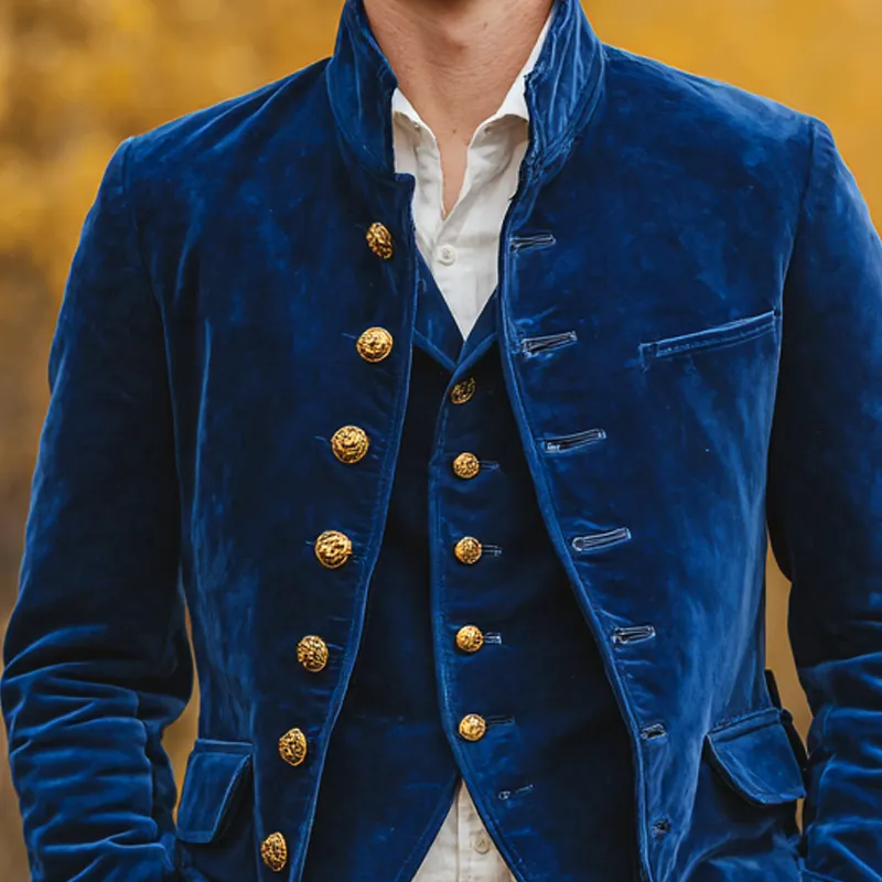 Men's Vintage Solid Velvet Stand Collar Single Breasted Jacket MTA0388I0Z sold by Manly product image thumbnail 3