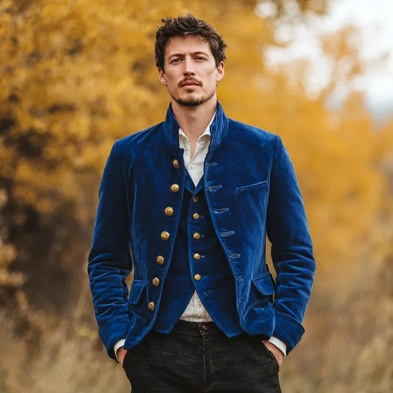 Men's Vintage Solid Velvet Stand Collar Single Breasted Jacket MTA0388I0Z sold by Manly product image thumbnail 4