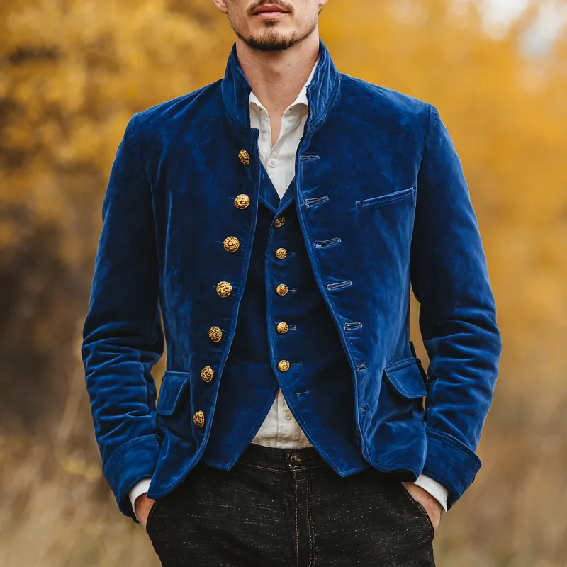 Men's Vintage Solid Velvet Stand Collar Single Breasted Jacket MTA0388I0Z sold by Manly product image thumbnail 2