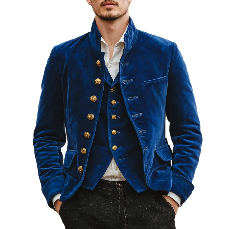 Men's Vintage Solid Velvet Stand Collar Single Breasted Jacket MTA0388I0Z sold by Manly