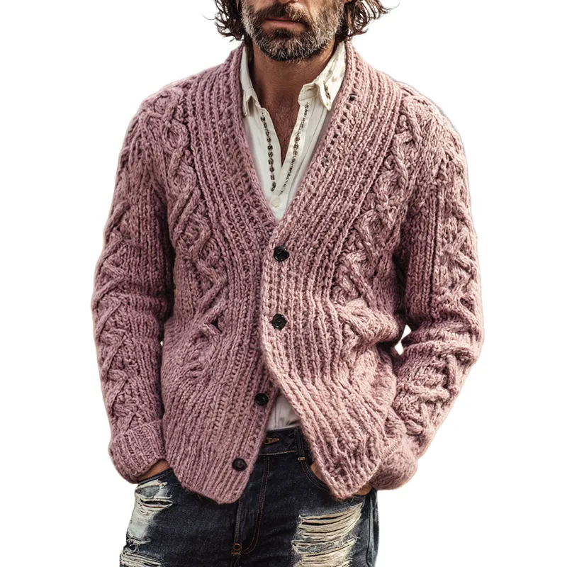 Men's Cable Knit V Neck Single Breasted Cardigan MTA0266I8Z sold by Manly