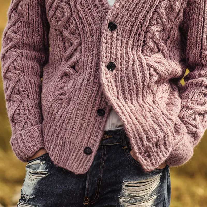 Men's Cable Knit V Neck Single Breasted Cardigan MTA0266I8Z sold by Manly product image thumbnail 4