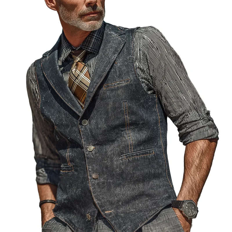 Men's American Retro Washed Denim Vest MTA0201I0P sold by Manly