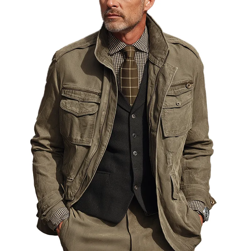 Men's American Retro Washed Distressed Denim Jacket MTA0286I5P sold by Manly