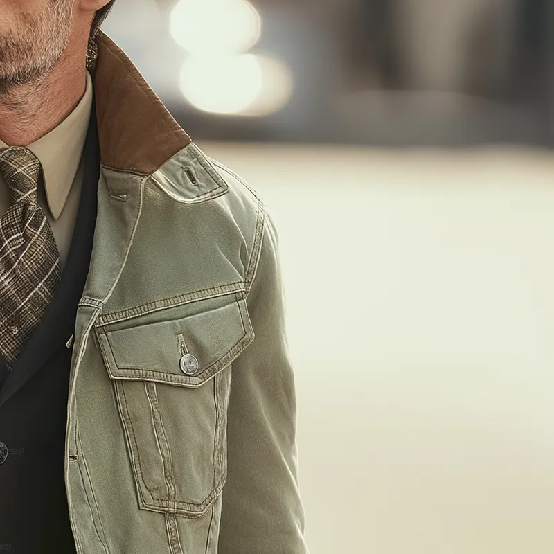 Men's American Retro Style Washed Denim Faux Suede Patchwork Jacket MTA0280I4P sold by Manly product image thumbnail 4