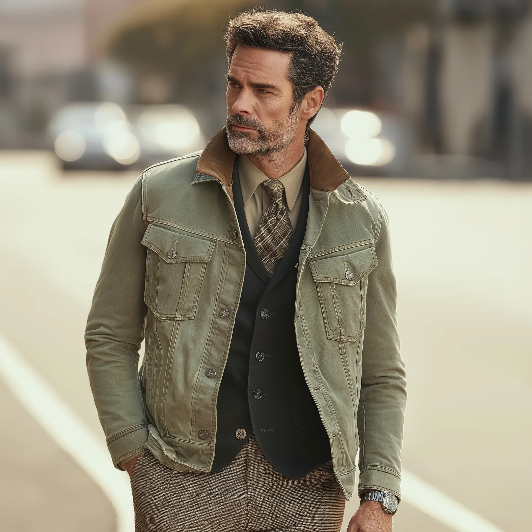 Men's American Retro Style Washed Denim Faux Suede Patchwork Jacket MTA0280I4P sold by Manly product image thumbnail 5