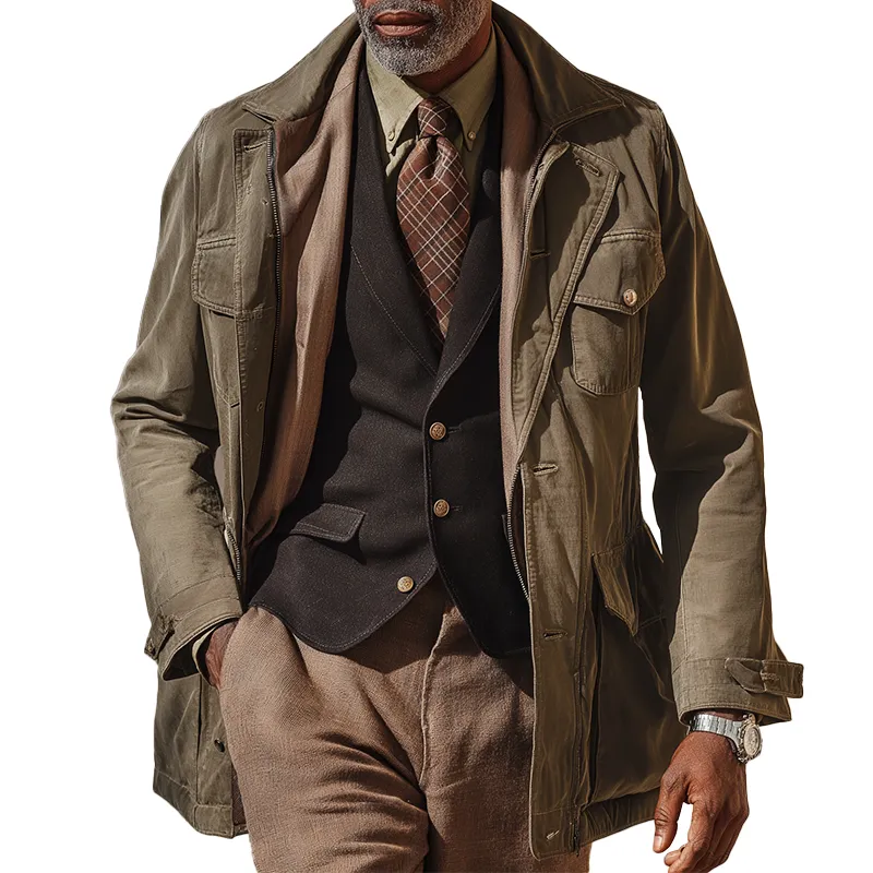 Men's American Retro Style Washed Cotton Blend Mid-Length Trench Coat Jacket MTA0292I2P sold by Manly